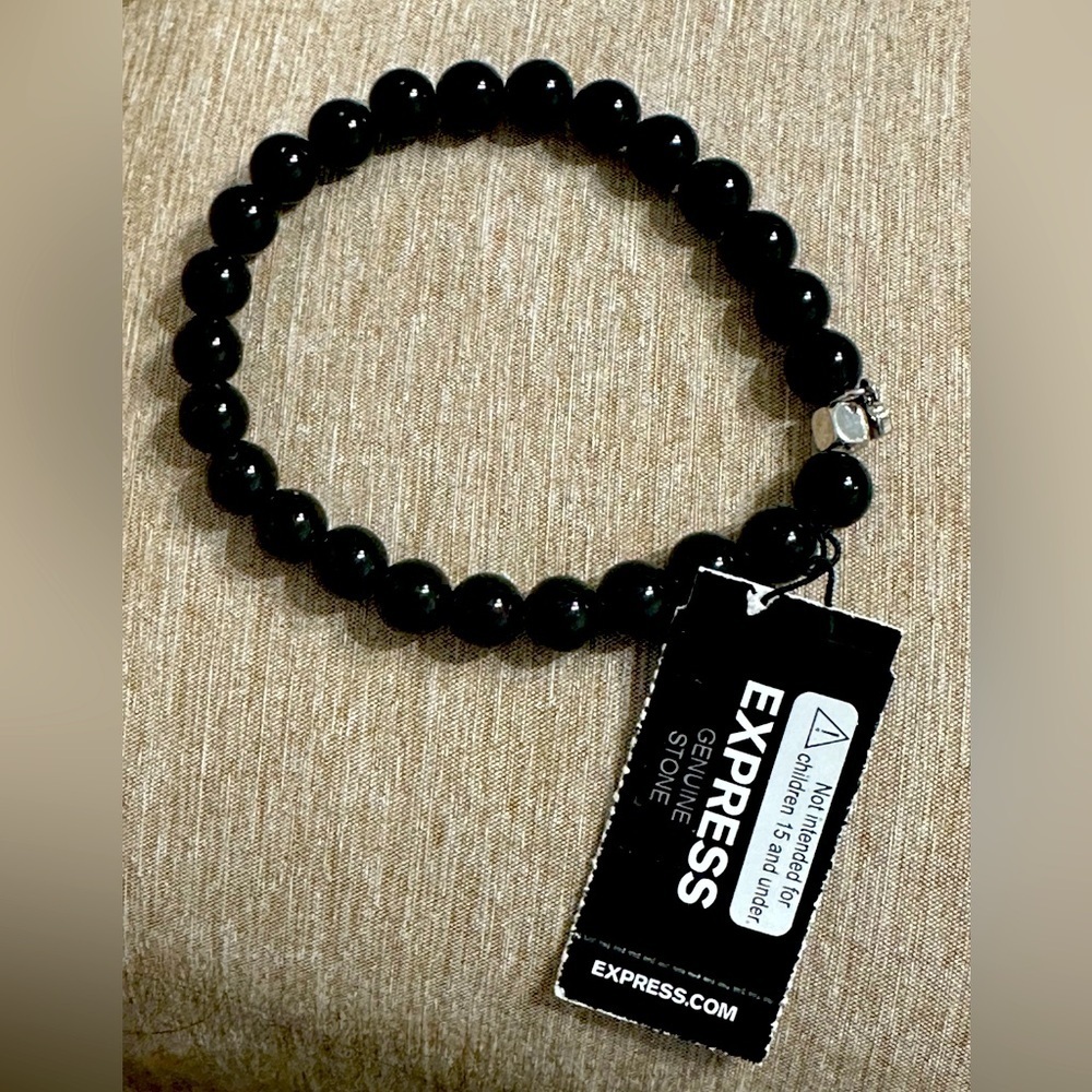 Express Men’s Genuine Stone Stretch Bracelet – Black Onyx / Agate – NWT